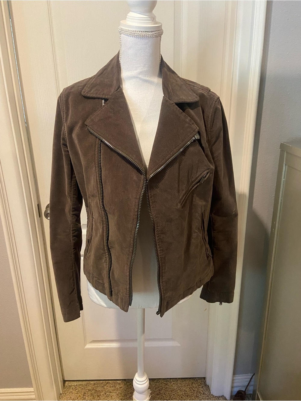 Women's dark olive Suede- like Moto Jacket - Classic Biker Style